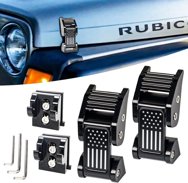 BulingVV TJ Hood Latches Improved Design Aluminum Hood Catch Latch kits Compatible with Jeep Wrangler TJ 1997-2006 (Texture Black US Flag) - Image 1